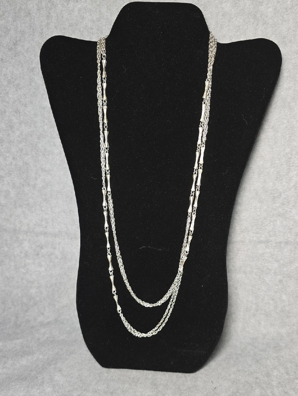 Vintage Monet Silver-Tone 54" Double Strand Layered Necklace